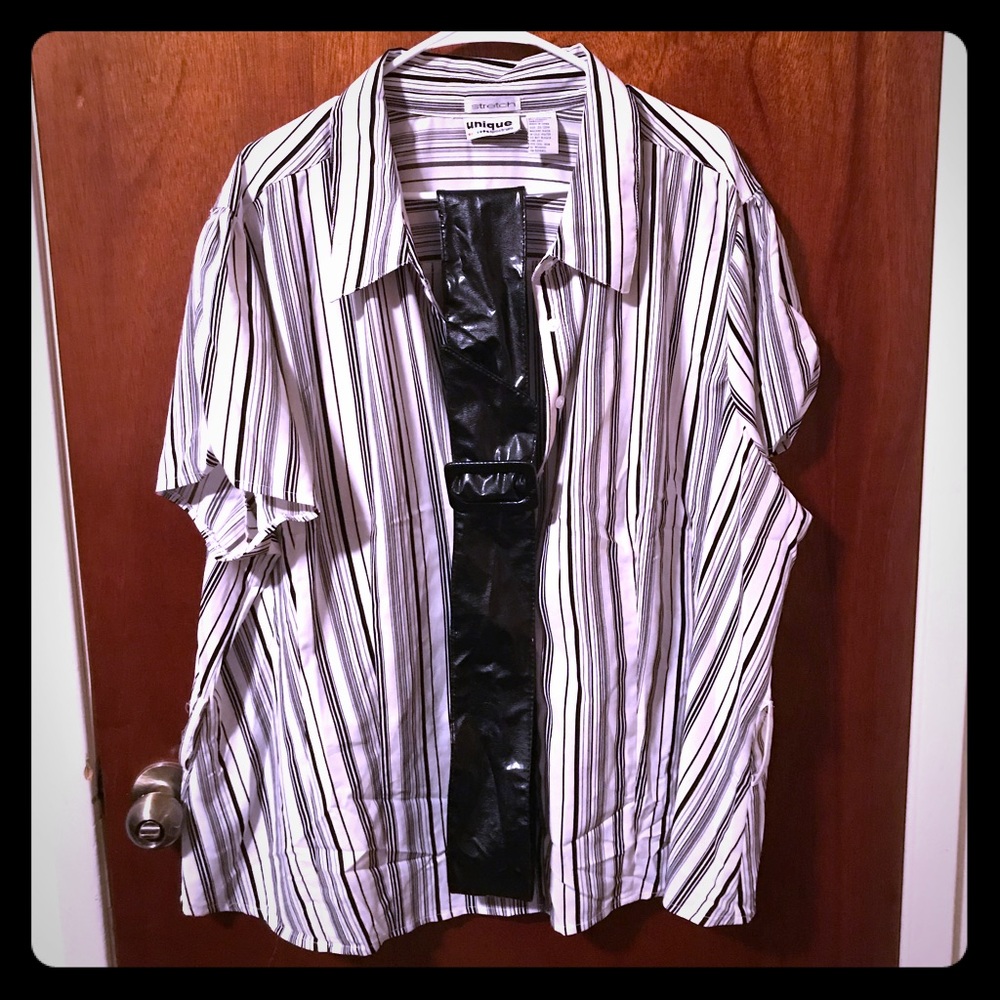 26W White w/ Blk Pinstripes Blouse